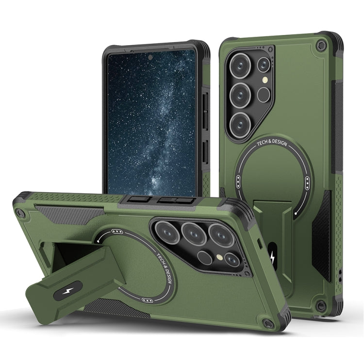 For Samsung Galaxy S25 Ultra 5G Armor MagSafe Holder PC Hybrid TPU Phone Case(Army Green) - free shipping - PMC Jewellery - Order now!