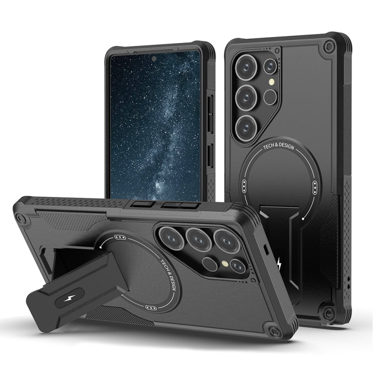 For Samsung Galaxy S25 Ultra 5G Armor MagSafe Holder PC Hybrid TPU Phone Case(Black) - free shipping - PMC Jewellery - Order now!