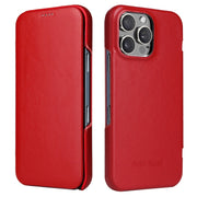 For iPhone 16 Pro Max Fierre Shann Top Layer Cowhide Business Magnetic Leather Phone Case(Red)