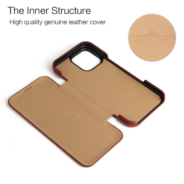 For iPhone 16 Pro Max Fierre Shann Top Layer Cowhide Business Magnetic Leather Phone Case(Brown) - free shipping - PMC Jewellery - Order now!