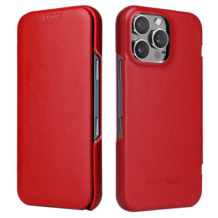 For iPhone 16 Pro Fierre Shann Top Layer Cowhide Business Magnetic Leather Phone Case(Red) - iPhone 16 Pro Cases by FIERRE SHANN | Online Shopping South Africa | PMC Jewellery | Buy Now Pay Later Mobicred
