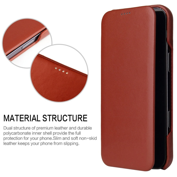 For iPhone 16 Pro Fierre Shann Top Layer Cowhide Business Magnetic Leather Phone Case(Brown)