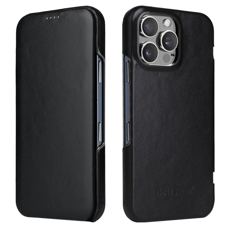 For iPhone 16 Pro Fierre Shann Top Layer Cowhide Business Magnetic Leather Phone Case(Black) - free shipping - PMC Jewellery - Order now!