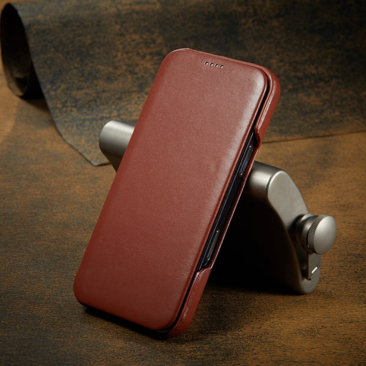 For iPhone 16 Plus Fierre Shann Top Layer Cowhide Business Magnetic Leather Phone Case(Brown)