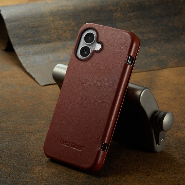 For iPhone 16 Plus Fierre Shann Top Layer Cowhide Business Magnetic Leather Phone Case(Brown) - free shipping - PMC Jewellery - Order now!