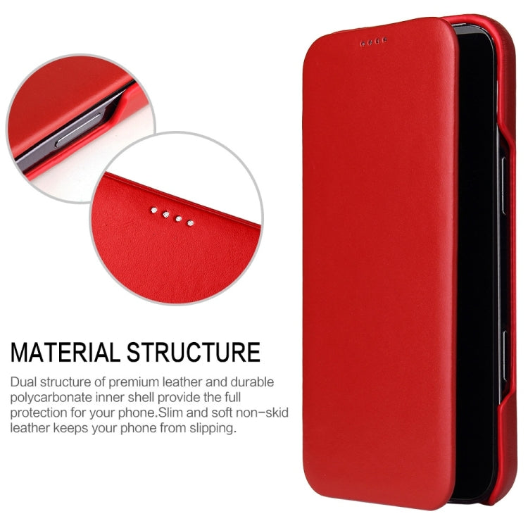 For iPhone 16 Fierre Shann Top Layer Cowhide Business Magnetic Leather Phone Case(Red)