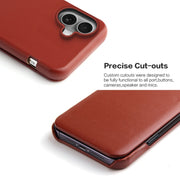 For iPhone 16 Fierre Shann Top Layer Cowhide Business Magnetic Leather Phone Case(Brown)