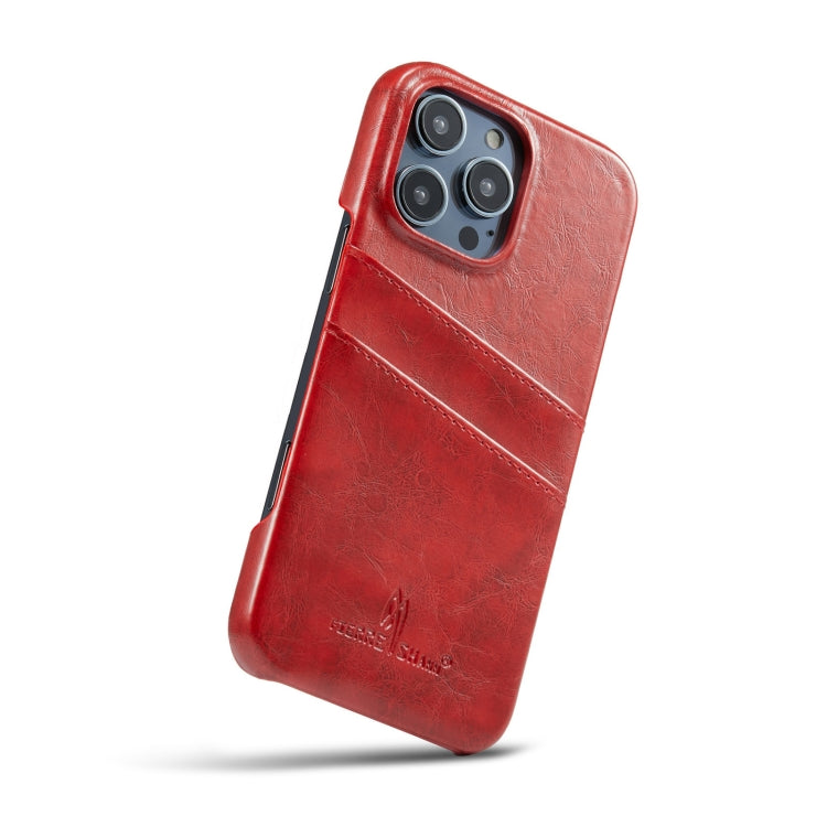 For iPhone 16 Pro Max Fierre Shann Retro Oil Wax Texture Card Slots PU Leather Phone Case(Red) - free shipping - PMC Jewellery - Order now!