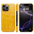 For iPhone 16 Pro Fierre Shann Retro Oil Wax Texture Card Slots PU Leather Phone Case(Yellow) - free shipping - PMC Jewellery - Order now!