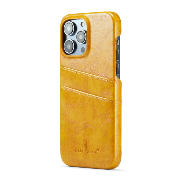 For iPhone 16 Pro Fierre Shann Retro Oil Wax Texture Card Slots PU Leather Phone Case(Yellow) - free shipping - PMC Jewellery - Order now!
