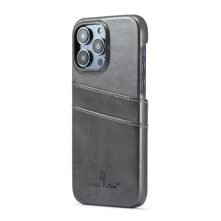 For iPhone 16 Pro Fierre Shann Retro Oil Wax Texture Card Slots PU Leather Phone Case(Grey) - iPhone 16 Pro Cases by FIERRE SHANN | Online Shopping South Africa | PMC Jewellery | Buy Now Pay Later Mobicred