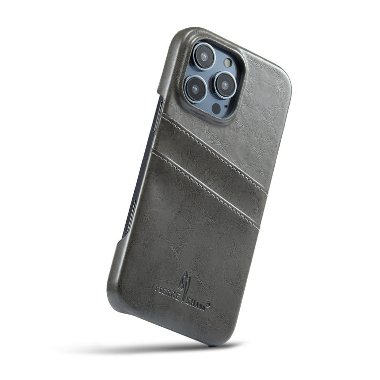 For iPhone 16 Pro Fierre Shann Retro Oil Wax Texture Card Slots PU Leather Phone Case(Grey) - iPhone 16 Pro Cases by FIERRE SHANN | Online Shopping South Africa | PMC Jewellery | Buy Now Pay Later Mobicred