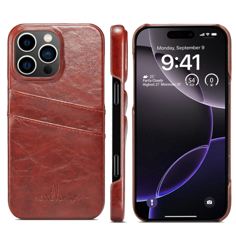 For iPhone 16 Pro Fierre Shann Retro Oil Wax Texture Card Slots PU Leather Phone Case(Brown) - free shipping - PMC Jewellery - Order now!