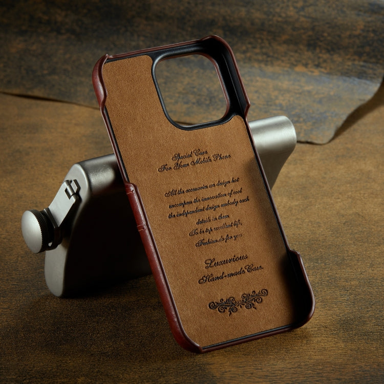 For iPhone 16 Pro Fierre Shann Retro Oil Wax Texture Card Slots PU Leather Phone Case(Brown) - free shipping - PMC Jewellery - Order now!