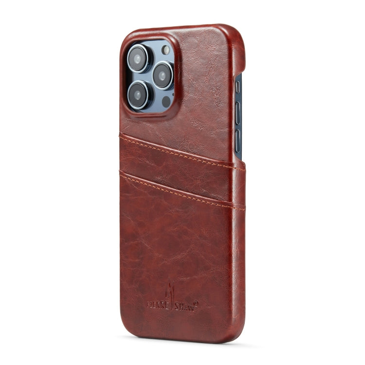 For iPhone 16 Pro Fierre Shann Retro Oil Wax Texture Card Slots PU Leather Phone Case(Brown) - free shipping - PMC Jewellery - Order now!