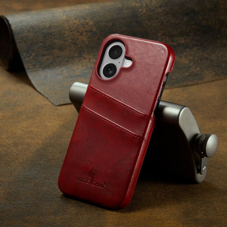 For iPhone 16 Plus Fierre Shann Retro Oil Wax Texture Card Slots PU Leather Phone Case(Red) - iPhone 16 Plus Cases by FIERRE SHANN | Online Shopping South Africa | PMC Jewellery | Buy Now Pay Later Mobicred