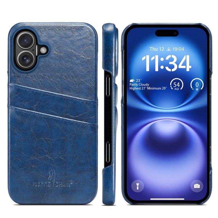 For iPhone 16 Plus Fierre Shann Retro Oil Wax Texture Card Slots PU Leather Phone Case(Blue) - free shipping - PMC Jewellery - Order now!