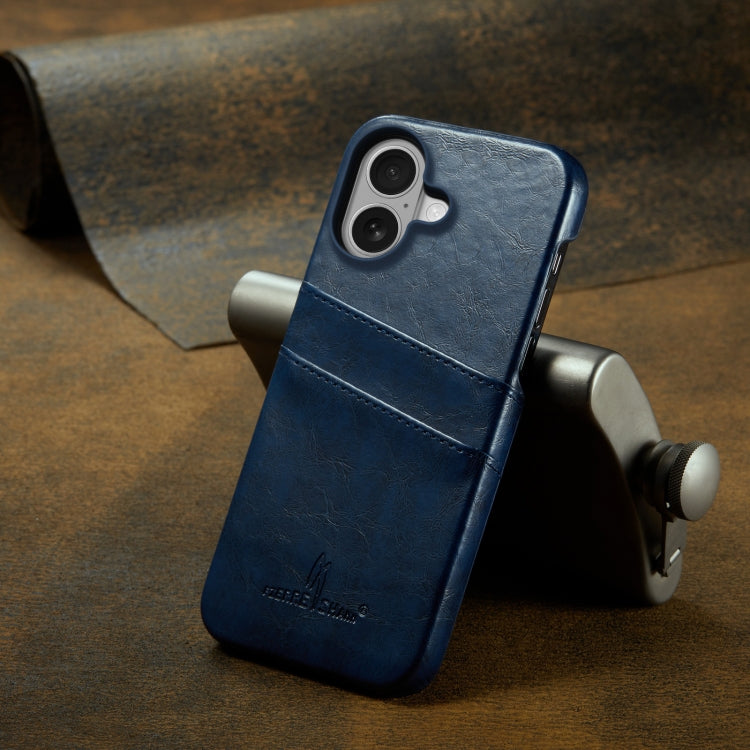 For iPhone 16 Plus Fierre Shann Retro Oil Wax Texture Card Slots PU Leather Phone Case(Blue) - free shipping - PMC Jewellery - Order now!