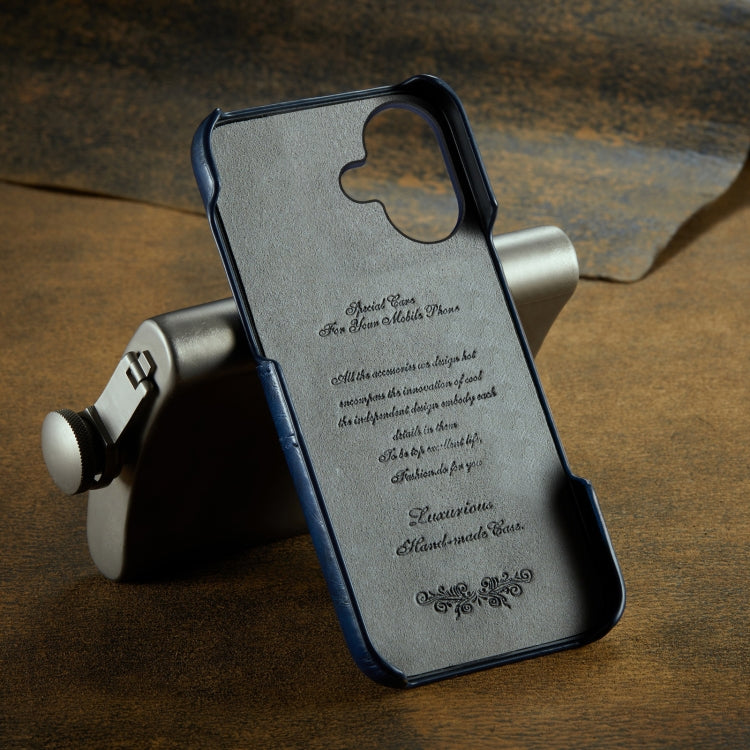 For iPhone 16 Plus Fierre Shann Retro Oil Wax Texture Card Slots PU Leather Phone Case(Blue) - free shipping - PMC Jewellery - Order now!