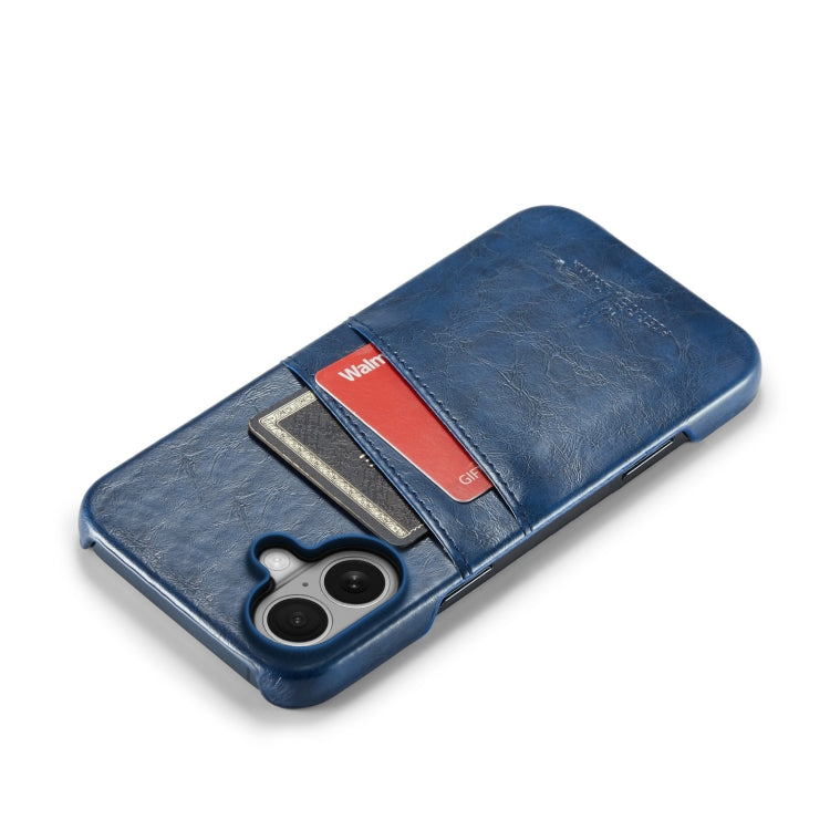 For iPhone 16 Plus Fierre Shann Retro Oil Wax Texture Card Slots PU Leather Phone Case(Blue) - free shipping - PMC Jewellery - Order now!