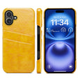 For iPhone 16 Fierre Shann Retro Oil Wax Texture Card Slots PU Leather Phone Case(Yellow) - free shipping - PMC Jewellery - Order now!