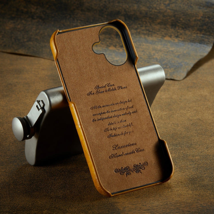 For iPhone 16 Fierre Shann Retro Oil Wax Texture Card Slots PU Leather Phone Case(Yellow)