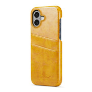 For iPhone 16 Fierre Shann Retro Oil Wax Texture Card Slots PU Leather Phone Case(Yellow)