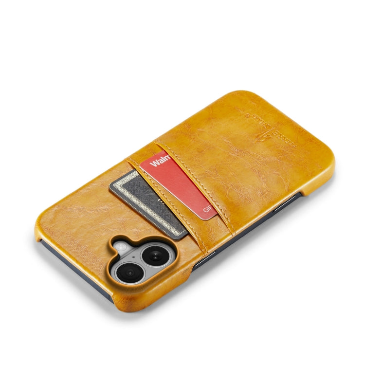 For iPhone 16 Fierre Shann Retro Oil Wax Texture Card Slots PU Leather Phone Case(Yellow) - free shipping - PMC Jewellery - Order now!