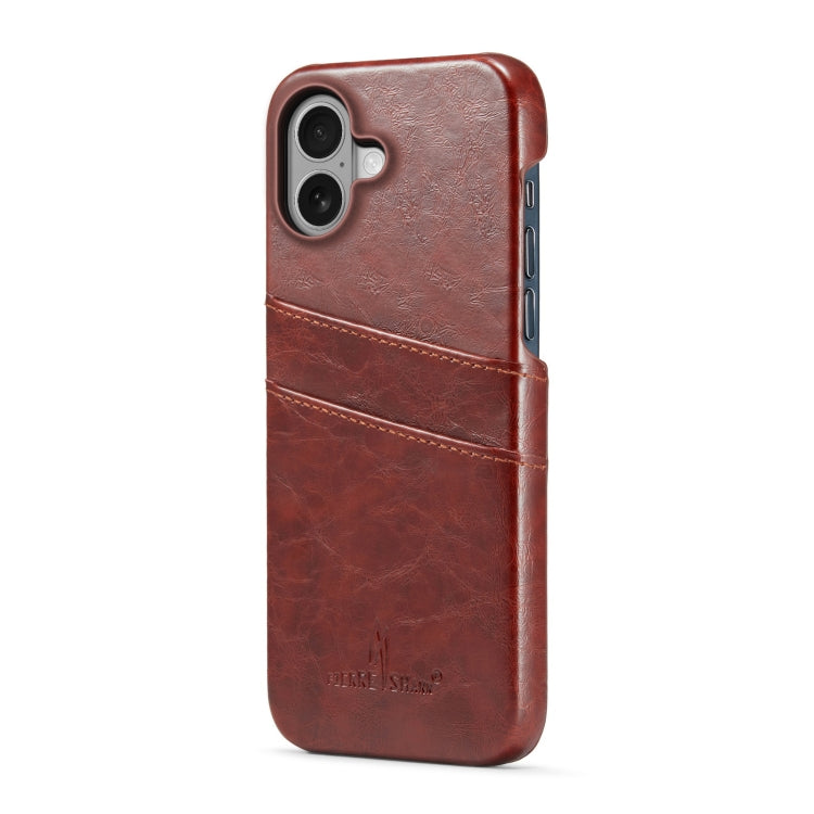 For iPhone 16 Fierre Shann Retro Oil Wax Texture Card Slots PU Leather Phone Case(Brown) - free shipping - PMC Jewellery - Order now!