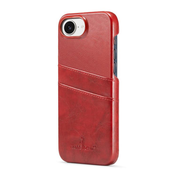 For iPhone 16e Fierre Shann Retro Oil Wax Texture Card Slots PU Leather Phone Case(Red)