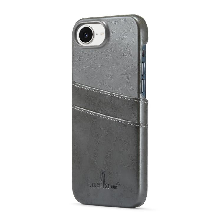 For iPhone 16e Fierre Shann Retro Oil Wax Texture Card Slots PU Leather Phone Case(Grey) - free shipping - PMc TechLife - Order now!