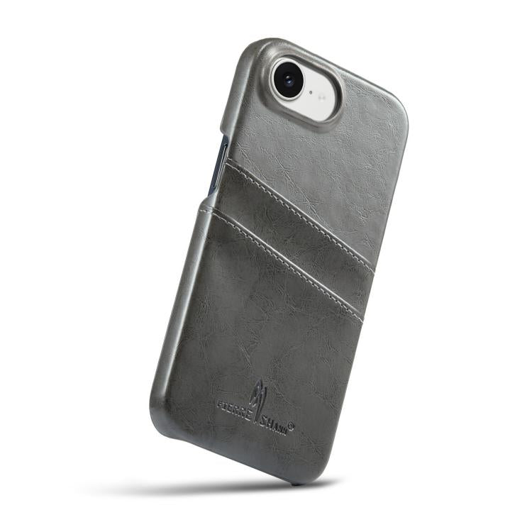 For iPhone 16e Fierre Shann Retro Oil Wax Texture Card Slots PU Leather Phone Case(Grey) - free shipping - PMc TechLife - Order now!
