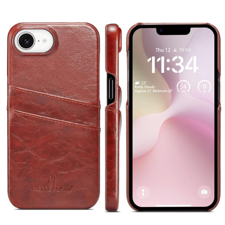 For iPhone 16e Fierre Shann Retro Oil Wax Texture Card Slots PU Leather Phone Case(Brown) - free shipping - PMc TechLife - Order now!