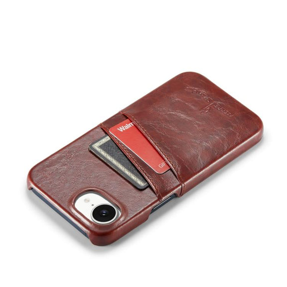 For iPhone 16e Fierre Shann Retro Oil Wax Texture Card Slots PU Leather Phone Case(Brown)