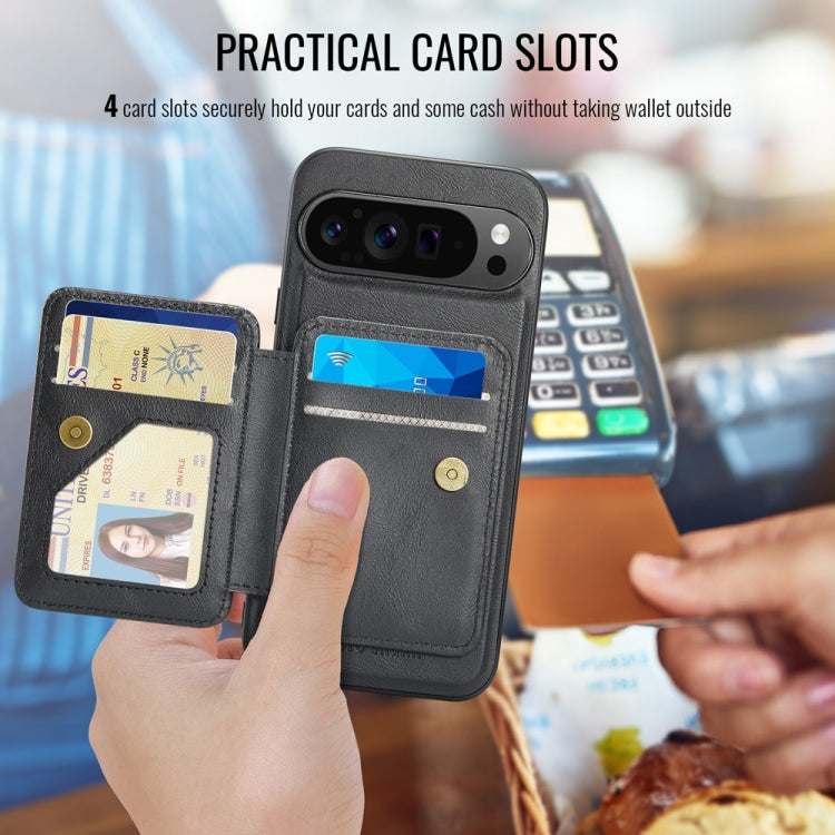 For Google Pixel 9 Pro XL Fierre Shann Cowhide Horizontal Flip Magnetic Card Holder Phone Case(Black) - Google Cases by FIERRE SHANN | Online Shopping South Africa | PMC TechLife | Buy Now Pay Later Mobicred