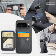 For Google Pixel 9 Pro XL Fierre Shann Cowhide Horizontal Flip Magnetic Card Holder Phone Case(Black)