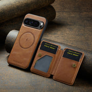 For Google Pixel 9 Pro XL Fierre Shann Cowhide Horizontal Flip Magnetic Card Holder Phone Case(Brown)
