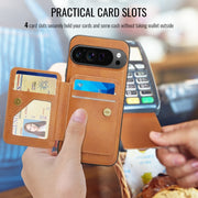 For Google Pixel 9 Pro XL Fierre Shann Cowhide Horizontal Flip Magnetic Card Holder Phone Case(Brown)
