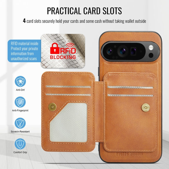 For Google Pixel 9 Pro XL Fierre Shann Cowhide Horizontal Flip Magnetic Card Holder Phone Case(Brown)