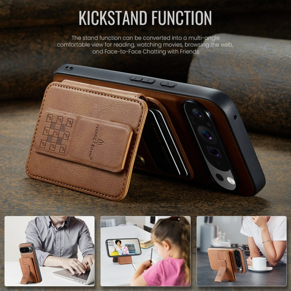 For Google Pixel 9 Pro XL Fierre Shann Cowhide Horizontal Flip Magnetic Card Holder Phone Case(Brown)