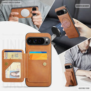 For Google Pixel 9 Pro XL Fierre Shann Cowhide Horizontal Flip Magnetic Card Holder Phone Case(Brown)
