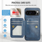 For Google Pixel 9 Pro XL Fierre Shann Cowhide Horizontal Flip Magnetic Card Holder Phone Case(Blue)