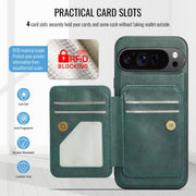 For Google Pixel 9 Pro XL Fierre Shann Cowhide Horizontal Flip Magnetic Card Holder Phone Case(Green)