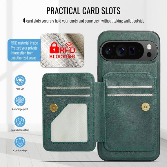 For Google Pixel 9 Pro XL Fierre Shann Cowhide Horizontal Flip Magnetic Card Holder Phone Case(Green)