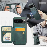 For Google Pixel 9 Pro XL Fierre Shann Cowhide Horizontal Flip Magnetic Card Holder Phone Case(Green)