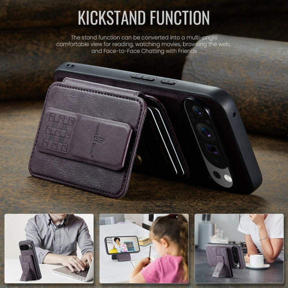 For Google Pixel 9 Pro XL Fierre Shann Cowhide Horizontal Flip Magnetic Card Holder Phone Case(Purple)