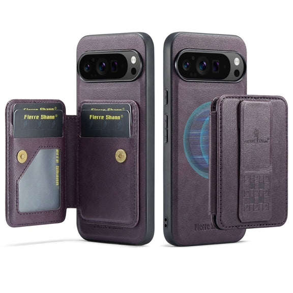 For Google Pixel 9 Pro XL Fierre Shann Cowhide Horizontal Flip Magnetic Card Holder Phone Case(Purple)