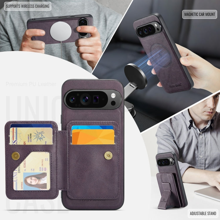 For Google Pixel 9 Pro XL Fierre Shann Cowhide Horizontal Flip Magnetic Card Holder Phone Case(Purple)