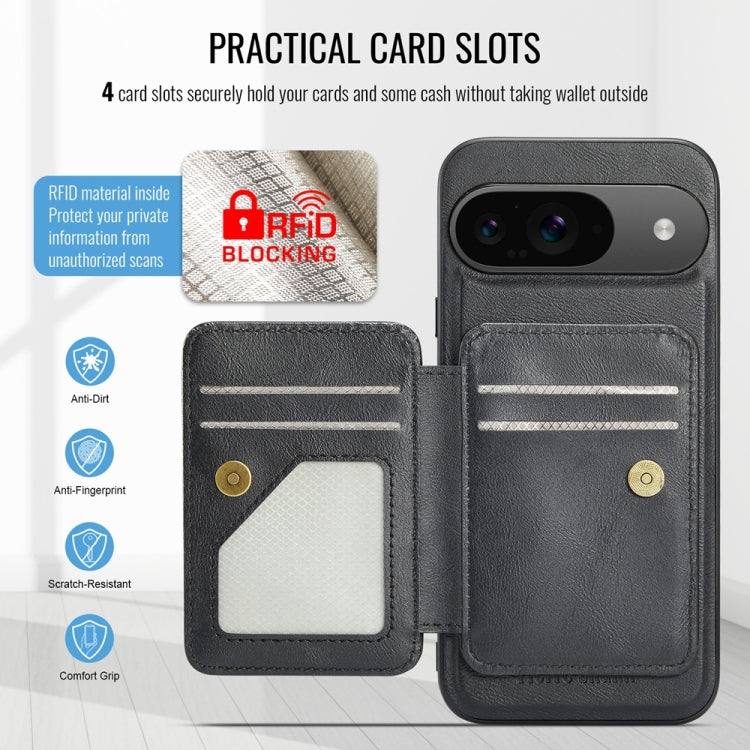 For Google Pixel 9 / 9 Pro Fierre Shann Cowhide Horizontal Flip Magnetic Card Holder Phone Case(Black) - free shipping - PMC TechLife - Order now!