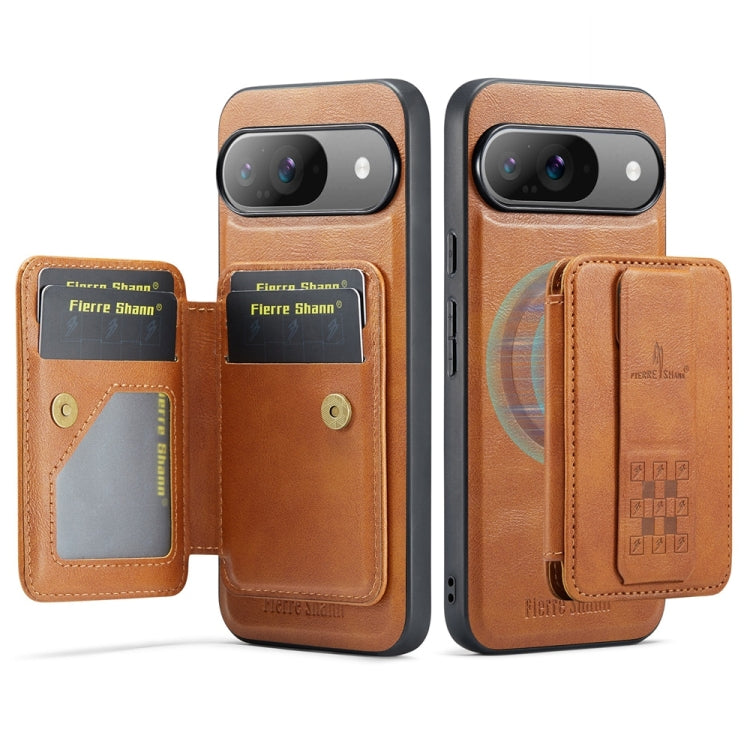 For Google Pixel 9 / 9 Pro Fierre Shann Cowhide Horizontal Flip Magnetic Card Holder Phone Case(Brown) - Google Cases by FIERRE SHANN | Online Shopping South Africa | PMC TechLife | Buy Now Pay Later Mobicred
